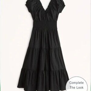 NWT Abercrombie & Fitch Smocked Tiered Black Dress L Tall